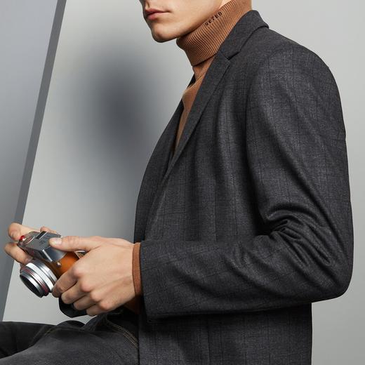 【特价】【含羊毛】柒牌男装格纹单西装男士秋冬新款灰色修身西服外套	125C70440 商品图2