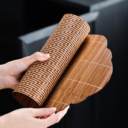 竹编大漆主人席竹茶席禅意竹制小号隔热垫桌旗布干泡茶具配件茶垫防水茶帘 商品图2