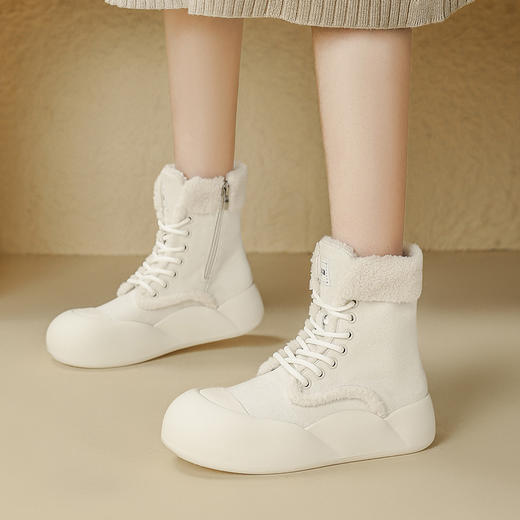 品质好货 | Safiya/索菲娅2023新款百搭加绒厚底休闲系带高帮雪地靴 棉靴SF3411A720 商品图7