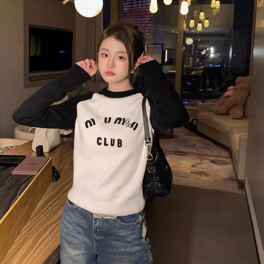 MM 2024春季新款 字母刺绣 插肩袖羊毛针织衫毛衣女 Z-11215 商品图4
