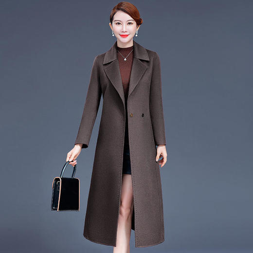 ALBB-双面羊毛大衣女冬季修身长款过膝羊毛呢外套韩版双面呢大衣系腰带 商品图0