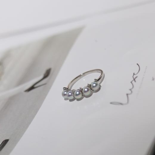 甄珠贝【芊芊戒指】海水akoya珠 真多麻4-5mm 18k白金+钻石镶嵌 15号戒圈 商品图2