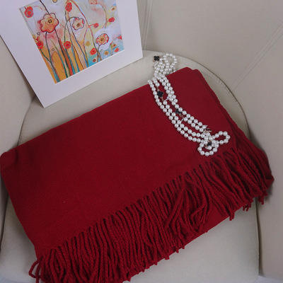 张辛苑同款民族风复古中国红色百搭仿羊绒围巾披肩 商品图2