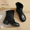 信诺马丁靴女2022新款冬季加绒保暖高跟英伦风靴子女士短靴真皮鞋X2M203623 商品缩略图1