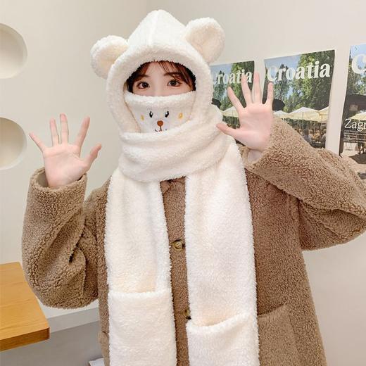 「四件套！温暖一冬」冬天口罩帽子围巾一体手套围脖连帽女可爱保暖小熊帽子围巾一体保暖防风护耳毛绒帽配饰 商品图7