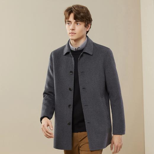 【含羊毛】柒牌男士毛呢大衣秋冬季休闲翻领格子双面呢子外套	125D70280 商品图1