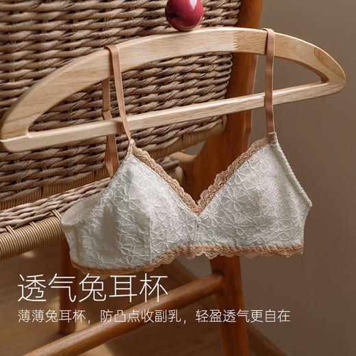 靴下物内衣女薄款夏季蕾丝文胸小胸聚拢透气兔耳杯甜美撞色波浪边 商品图3