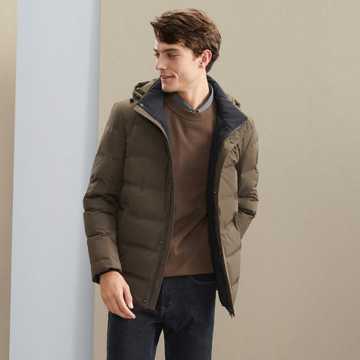 【90白鸭绒】柒牌可拆卸连帽羽绒服男冬季新款时尚条纹保暖厚外套	127E70010 商品图1