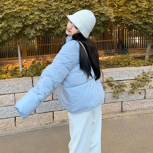 韩系短款面包服【小个子棉服女外套】大码宽松 蓝色棉衣 胖MM 学院风棉服 商品图9