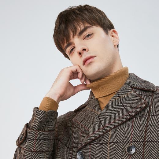 【特价】【含羊毛】柒牌毛呢大衣男冬季英伦风格子中长款双排扣翻领厚外套	125D70010 商品图2