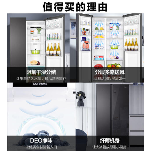 海尔539升对开门冰箱 彩晶一级变频 阻氧干湿分储 DEO净味家用 玉墨银BCD-539WGHSSE5SL 商品图1