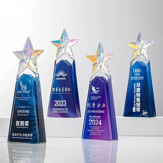 五角星水晶奖杯定制创意彩色奖牌优秀员工荣誉颁奖纪念品 商品图3