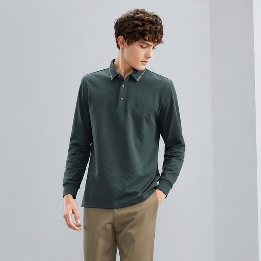 【特价】【含羊毛】柒牌男士polo衫长袖春秋新款时尚翻领提花T恤上衣	125T70070 商品图1