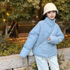 韩系短款面包服【小个子棉服女外套】大码宽松 蓝色棉衣 胖MM 学院风棉服 商品缩略图1