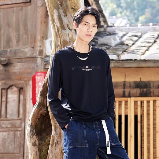 【非遗苗绣蝴蝶妈妈系列】柒牌长袖t恤男春秋季含莫代尔情侣上衣	124T73430 商品图3