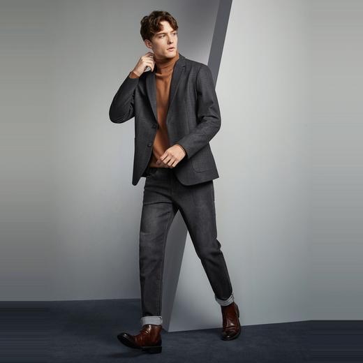 【特价】【含羊毛】柒牌男装格纹单西装男士秋冬新款灰色修身西服外套	125C70440 商品图3