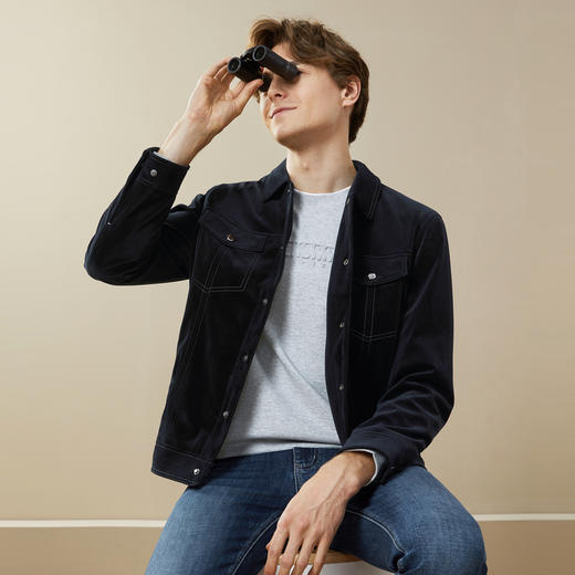 柒牌男装翻领夹克男秋季新款时尚潮流青年波浪纹丝绒工装外套	125K70290 商品图1