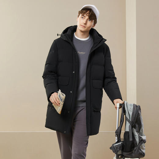 【鹅绒】柒牌连帽中长款羽绒服男冬季新款时尚休闲保暖厚外套	125E70740 商品图1