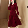ALBB-2023冬季新款韩版气质娃娃领灯芯绒上衣高腰半身裙新年红色套装 商品缩略图3