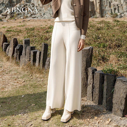 【商城同款】阿菁娜高腰宽松弹力宽腿直筒裤A28D310039 商品图3