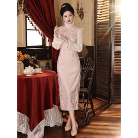 粉色加绒加厚，中式改良旗袍LSB-2495
