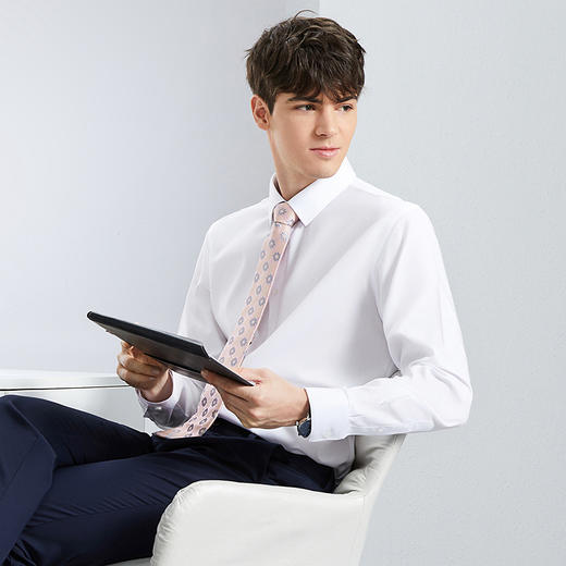 【DP免烫】柒牌男士纯棉长袖衬衫春季新款商务正装易打理翻领衬衣	126A70820 商品图1