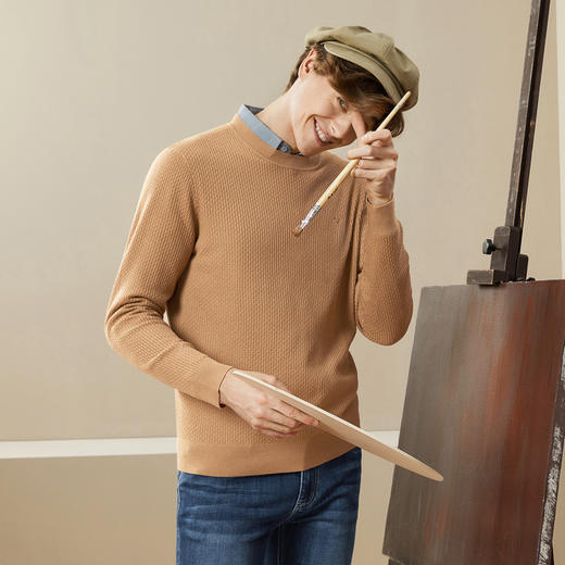 柒牌男士毛衣秋冬新款中青年圆领纯色时尚休闲含羊毛打底毛衫	125Y70020 商品图1