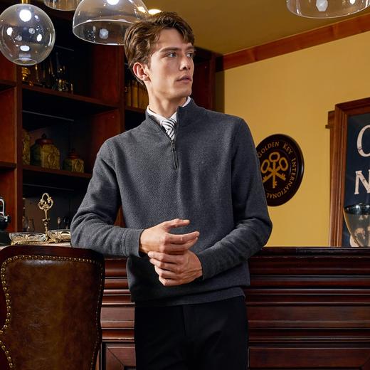 【可机洗】柒牌男士拉链半高领毛衣秋冬新款抗静电含羊毛保暖毛衫	125Y70180 商品图1