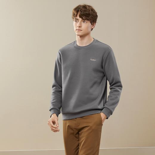 【加绒】柒牌男士圆领卫衣冬季厚款时尚休闲简约长袖T恤上衣	125W70160 商品图1