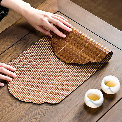 竹编大漆主人席竹茶席禅意竹制小号隔热垫桌旗布干泡茶具配件茶垫防水茶帘 商品图4