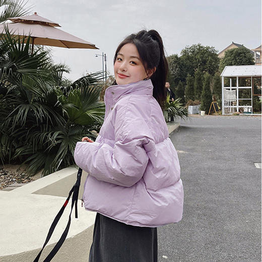 韩系短款面包服【小个子棉服女外套】大码宽松 蓝色棉衣 胖MM 学院风棉服 商品图2