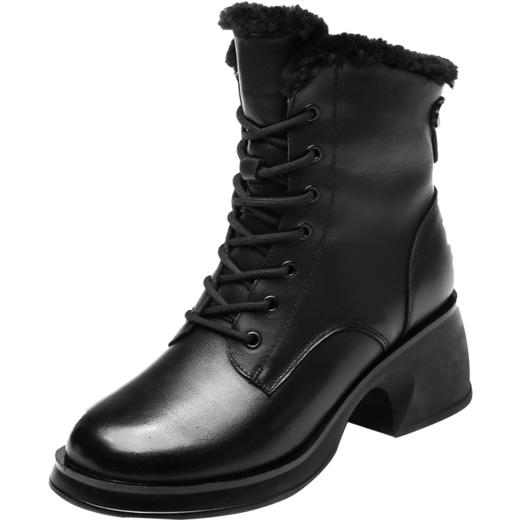 信诺马丁靴女2022新款冬季加绒保暖高跟英伦风靴子女士短靴真皮鞋X2M203623 商品图3