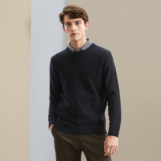 【纯羊毛】柒牌羊毛衫男秋冬新款时尚休闲中青年圆领保暖毛衣	125Y70610 商品图1