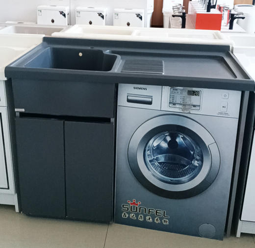 鑫达菲 洗衣柜 不锈钢儒雅灰-7746 1.2米 左 配意大利灰盆 商品图0