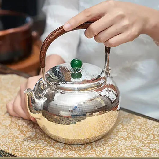 臻宝堂-圆珠壶（1000ml）臻宝堂银壶纯银9999烧水壶纯手工煮茶壶高端茶具足银养生泡茶水壶中式 圆珠壶.重约562克 容量约1000ml 商品图1