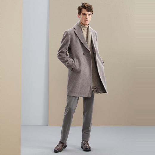 【含羊毛】柒牌毛呢大衣男秋冬新款时尚休闲斜纹中长款厚外套	125D70350 商品图3
