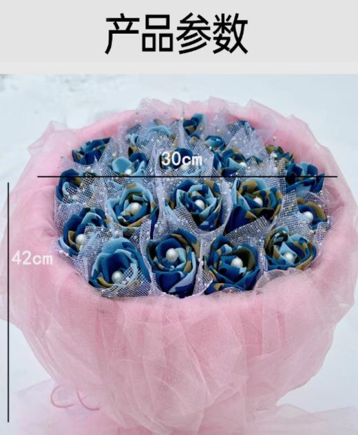 《戎花》立体布艺蓝色玫瑰花束  欧根纱装饰包装搭配可爱熊  懂你的可可爱爱  做你的欢欢喜喜 商品图5