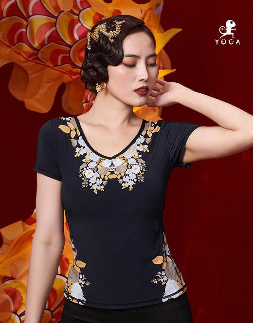 清仓款不退不换【现货秒发】壁虎瑜伽水母纱面料【金风玉露-上衣】印花短袖（可拆卸胸垫） 商品图2