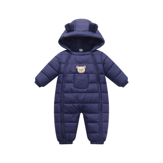 秋冬新款可爱卡通刺绣连帽耳朵款婴儿连体衣爬服 商品图4