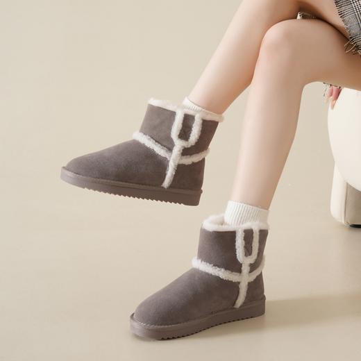 ZHR雪地靴女2023年冬季新款时尚休闲加绒百搭保暖厚底撞色毛边短筒靴 商品图9