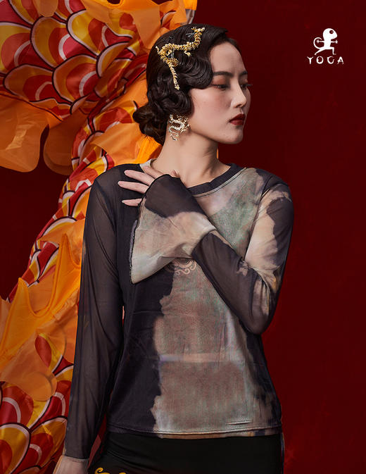 壁虎瑜伽【2312SY284】扎染网纱高弹长袖【5天发货】 商品图6