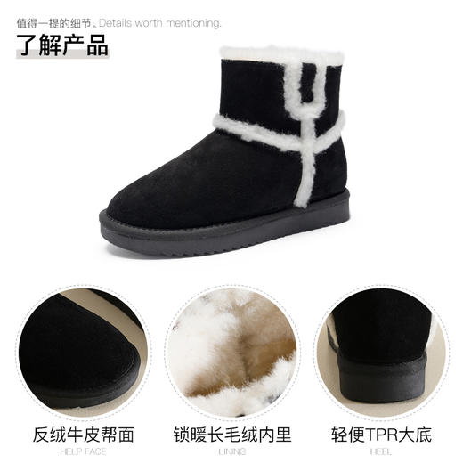 ZHR雪地靴女2023年冬季新款时尚休闲加绒百搭保暖厚底撞色毛边短筒靴 商品图13