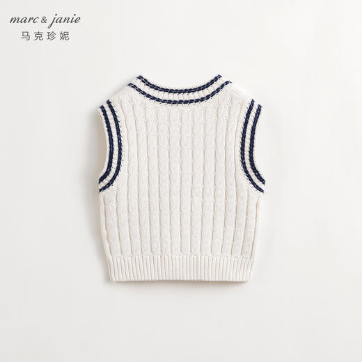 【休闲学院】马克珍妮男女童V领绞花针织马甲儿童春装新款240312 商品图1