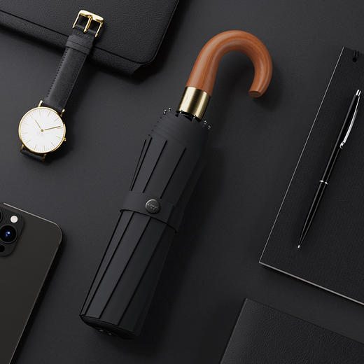 左都 全自动弯钩木柄伞男士大号双人加厚加固抗风暴雨伞女晴雨两用 商品图2