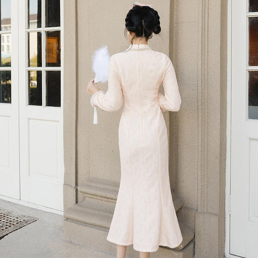 粉色旗袍年轻款修身气质少女，加厚鱼尾改良小个子旗袍KK1015 商品图3