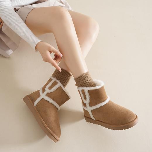 ZHR雪地靴女2023年冬季新款时尚休闲加绒百搭保暖厚底撞色毛边短筒靴 商品图6