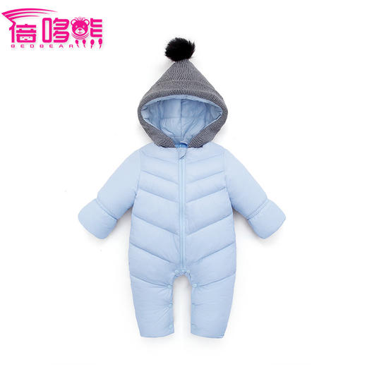 秋冬时尚新款纯色加厚保暖婴儿连体衣 棉衣爬服 宝宝哈衣 商品图2