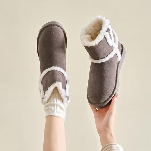 ZHR雪地靴女2023年冬季新款时尚休闲加绒百搭保暖厚底撞色毛边短筒靴 商品图11