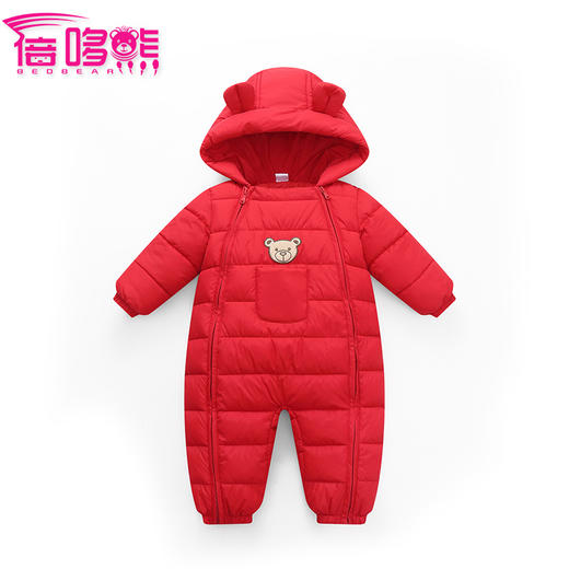 秋冬新款可爱卡通刺绣连帽耳朵款婴儿连体衣爬服 商品图2