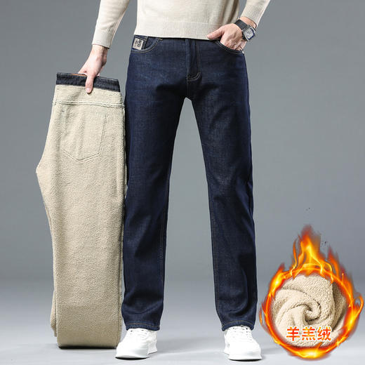 红览 男士羊羔绒加绒牛仔裤宽松加厚直筒裤308 商品图3